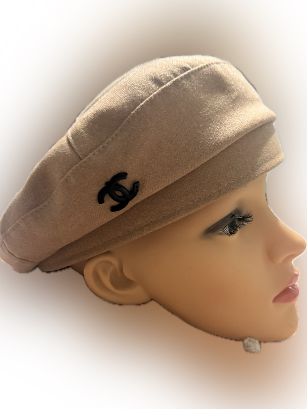 Inspire Beige Beret with Black Logo Accent